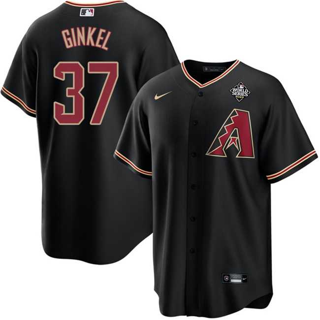Mens Arizona Diamondbacks #37 Kevin Ginkel Black 2023 World Series Cool Base Stitched Jersey Dzhi